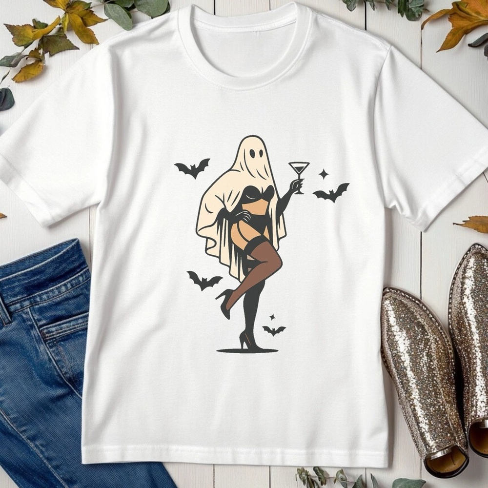 Hot Ghoul Halloween Skeleton Graphic Tee Funny Spooky T-Shirt Pinup Retro Style